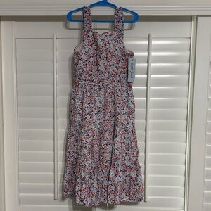 Cat & Jack Girls' White Floral Tiered Sundress with Pink & Blue Flowers